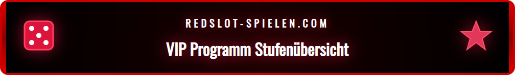 Darstellung der aufsteigenden Stufen des Redslot VIP-Treueprogramms.